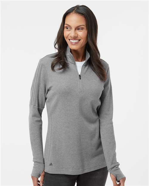 Grey Three Melange Women&#39;s 3-Stripes Quarter-Zip Sweater - A555