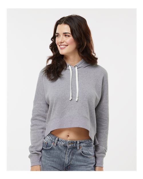 Grey Triblend Women&#39;s Crop Hooded Sweatshirt - 8853