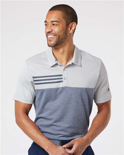 Grey Two Heather/ Collegiate Navy Heather Heathered Colorblocked 3-Stripes Polo - A508