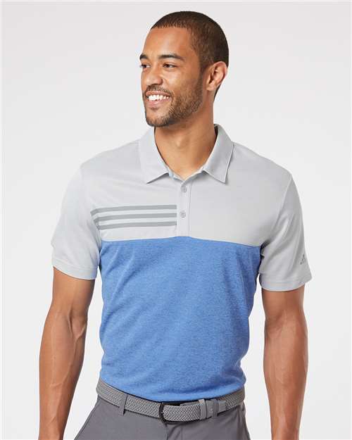 Grey Two Heather/ Collegiate Royal Heather Heathered Colorblocked 3-Stripes Polo - A508