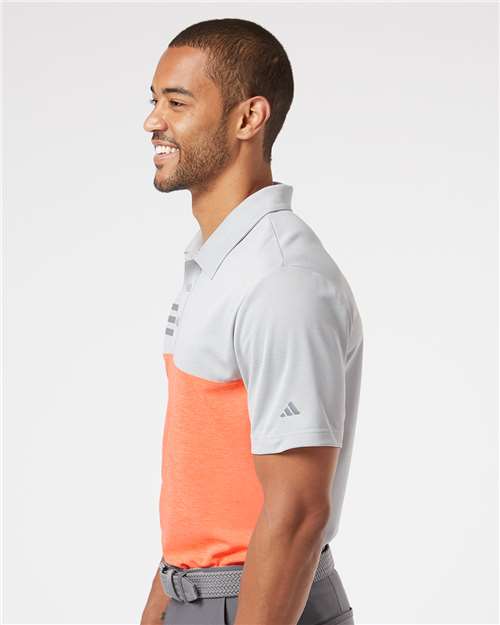 Grey Two Heather/ Hi-Res Coral Heather Heathered Colorblocked 3-Stripes Polo - A508