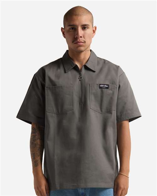 Grey Work Heavyweight Quarter-Zip Short Sleeve Shirt - SHQZWS