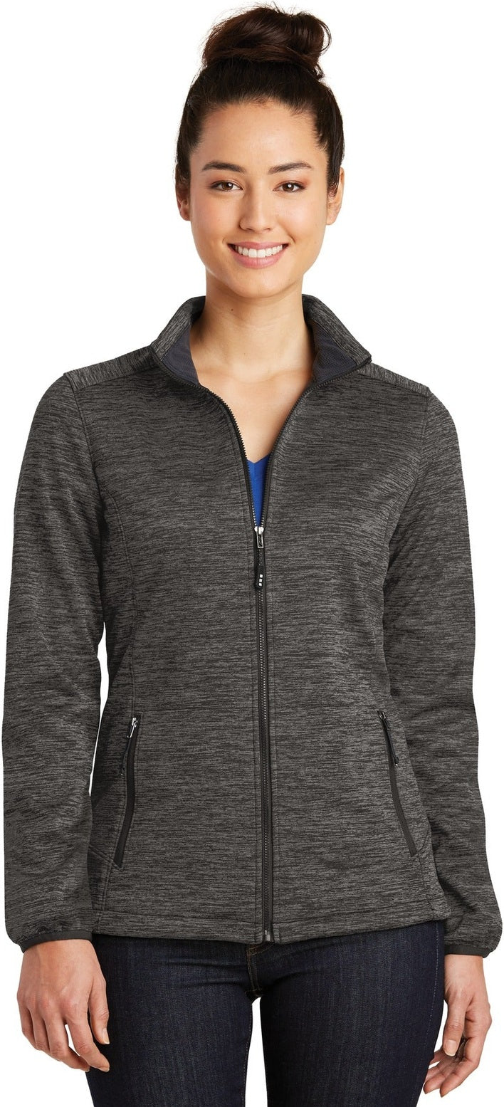 Grey/Black Ele Sport-Tek Women's PosiCharge Electric Heather Soft Shell Jacket. LST30