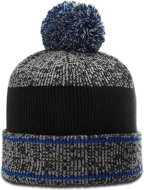 Grey/Royal/Black Heather Beanie with Cuff & Pom