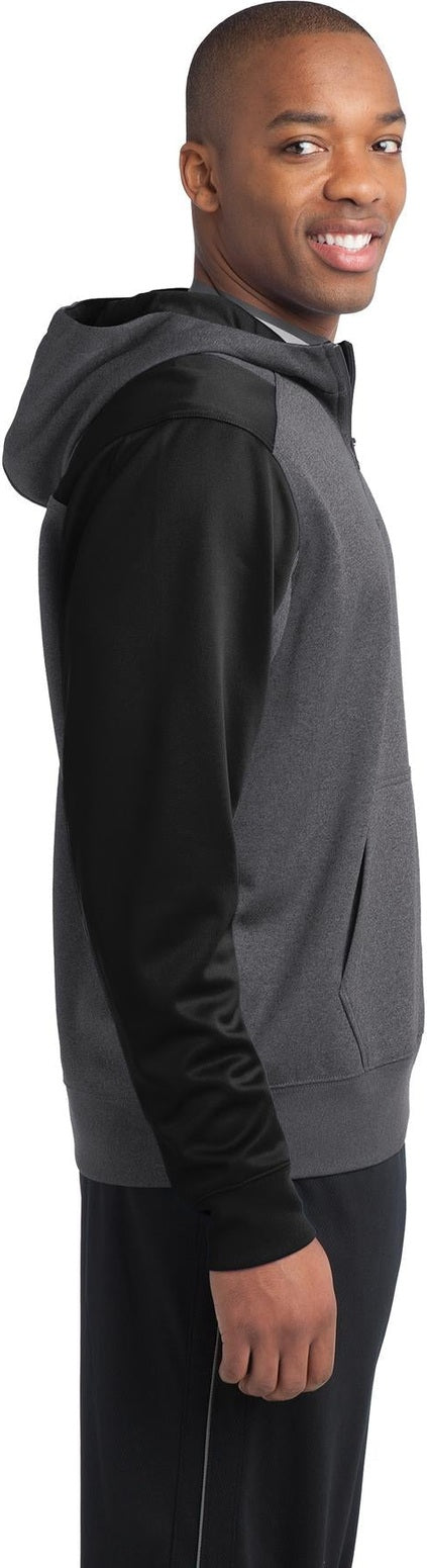 Grph Hea/Black Sport-Tek Tech Fleece Colorblock 1/4-Zip Hooded Sweatshirt. ST249