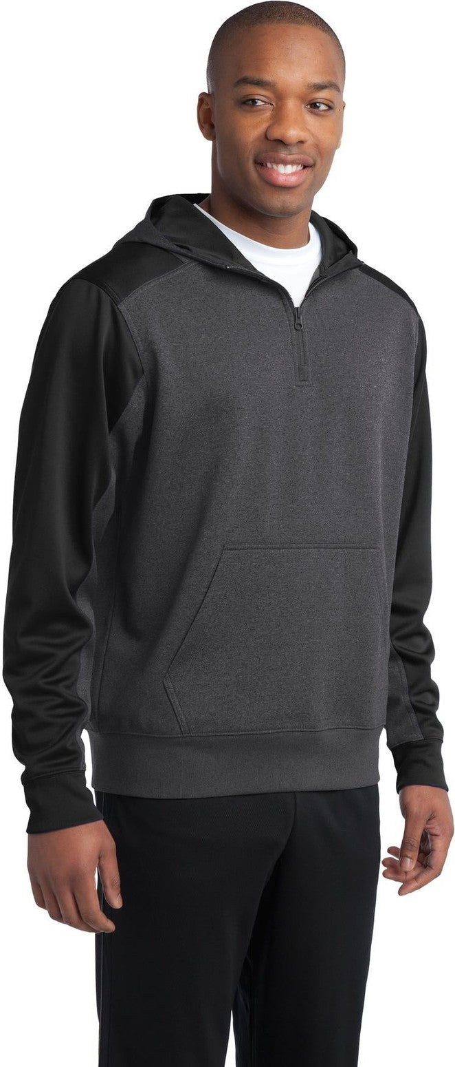 Grph Hea/Black Sport-Tek Tech Fleece Colorblock 1/4-Zip Hooded Sweatshirt. ST249