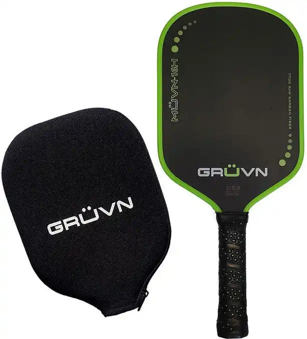 Gruvn Muvn-16h Raw Carbon Fiber Pickleball Paddle - Green