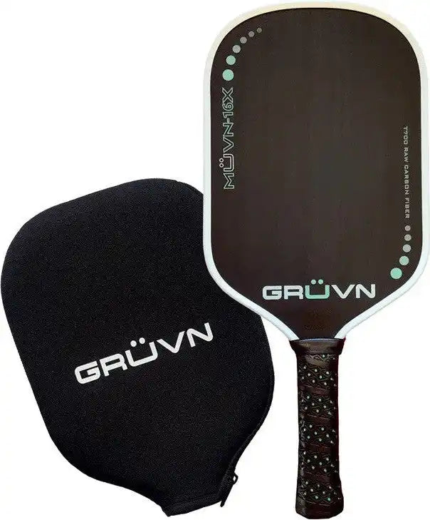 Gruvn Muvn-16x Raw Carbon Fiber Pickleball Paddle - White Mint Black