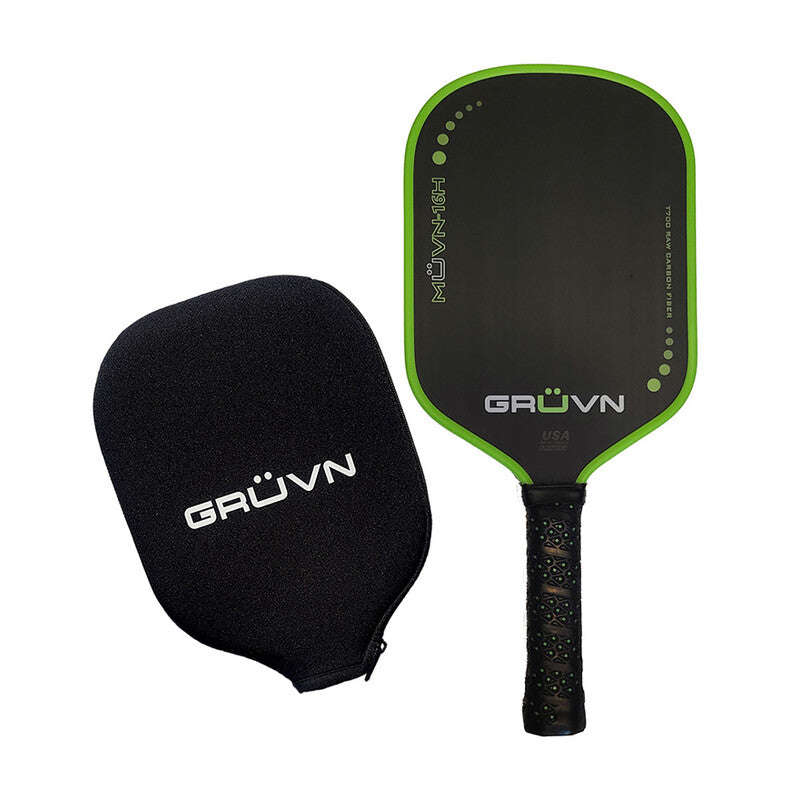GRUVN MUVN-16H Raw Carbon Fiber Pickleball Paddle - Green - HIT a Double