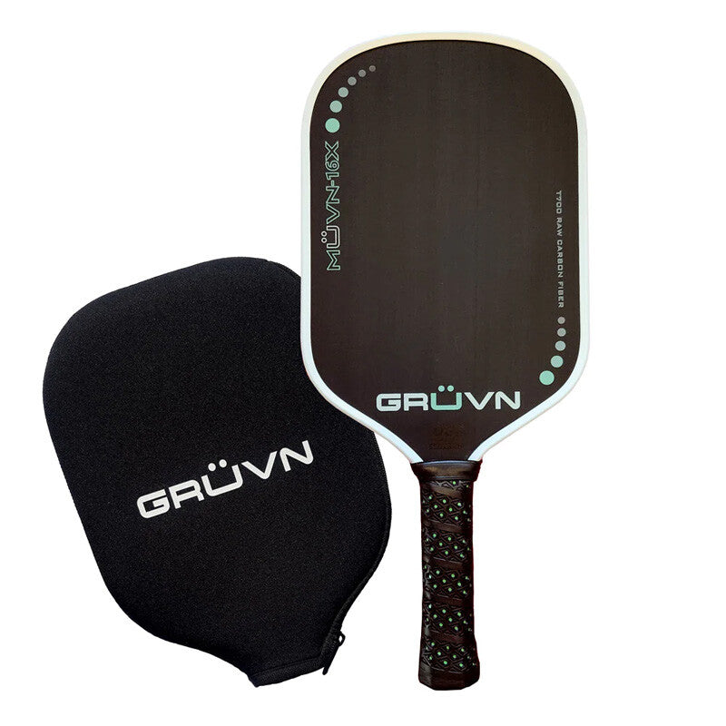 GRUVN MUVN-16X Raw Carbon Fiber Pickleball Paddle - White Mint Black - HIT a Double