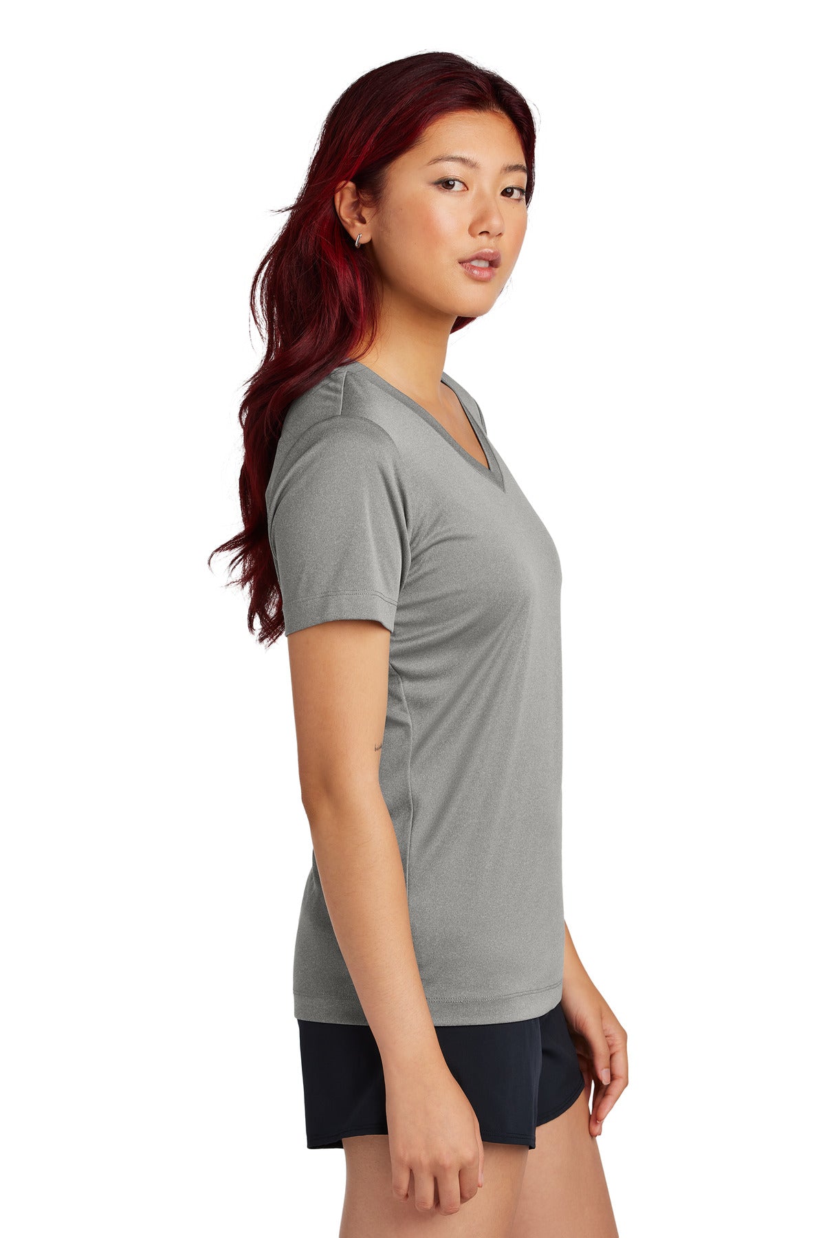 GryConHthr Sport-Tek Women's PosiCharge Competitor V-Neck Tee. LST353