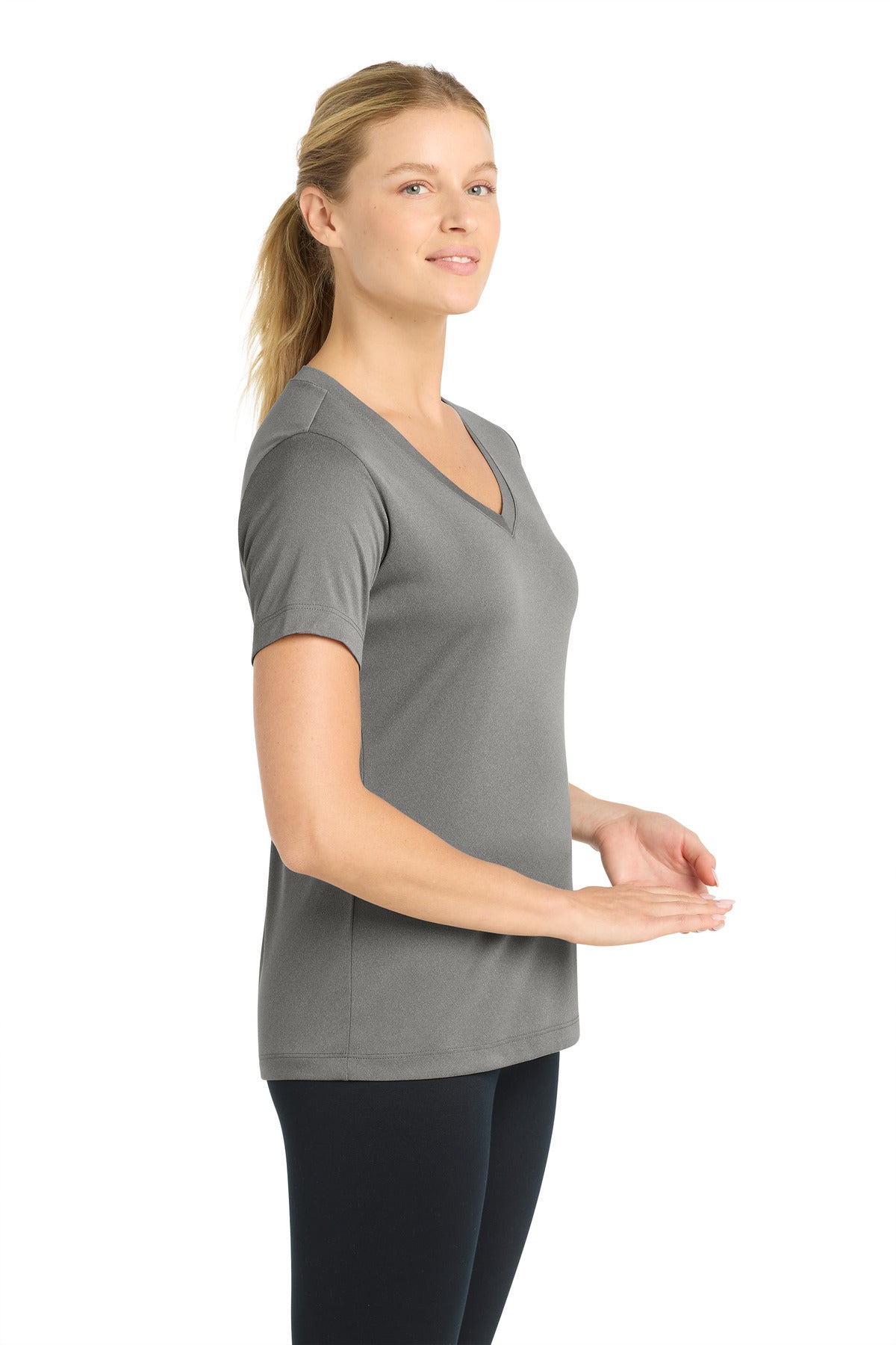 GryConHthr Sport-Tek Women's PosiCharge Competitor V-Neck Tee. LST353