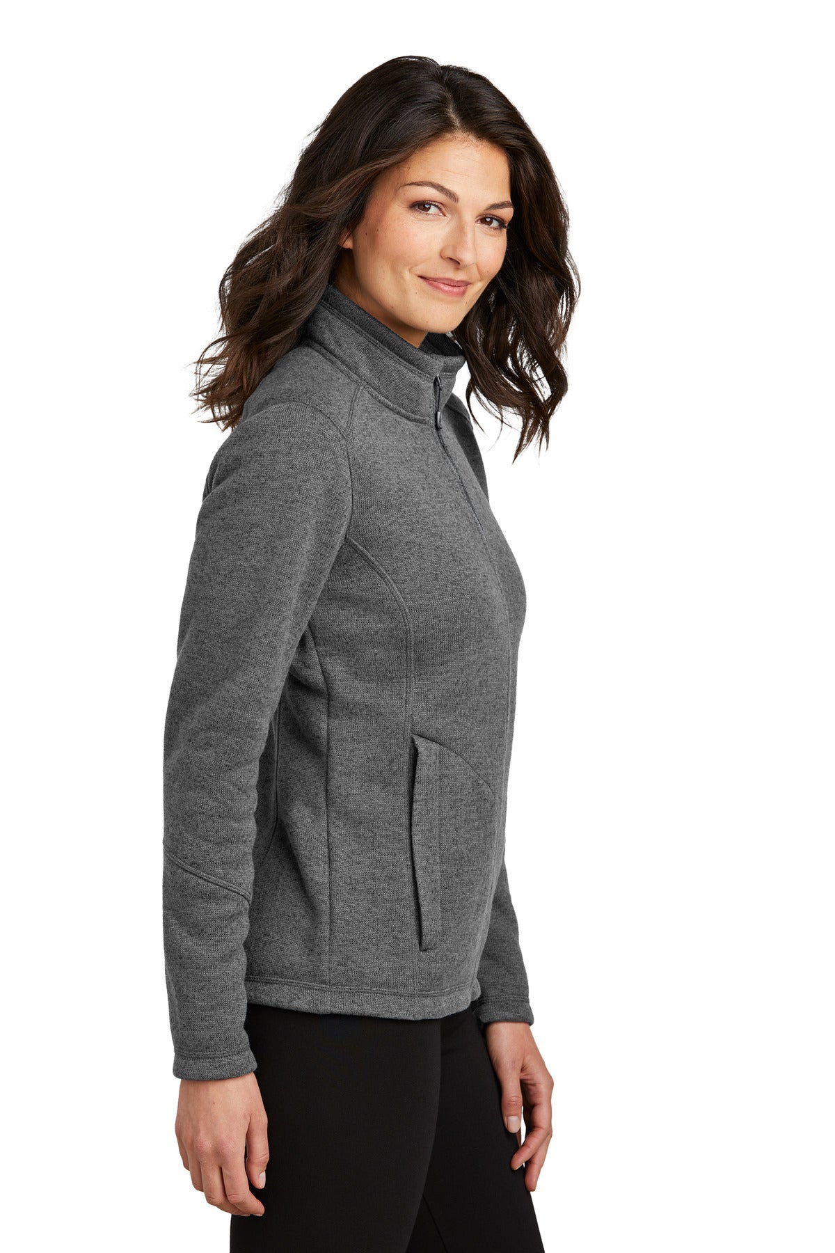 GrySmkHthr Port Authority Women's Arc Sweater Fleece Jacket L428