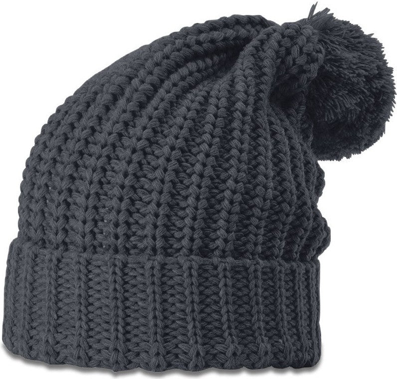 Gun Metal Chunk Cable Beanie with Cuff & Pom