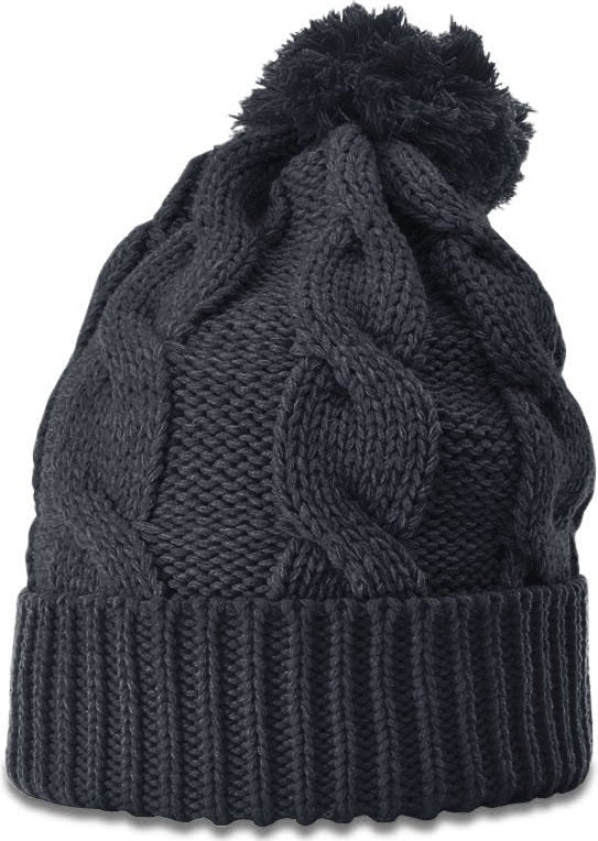 Gun Metal Chunk Twist Knit Beanie with Cuff & Pom