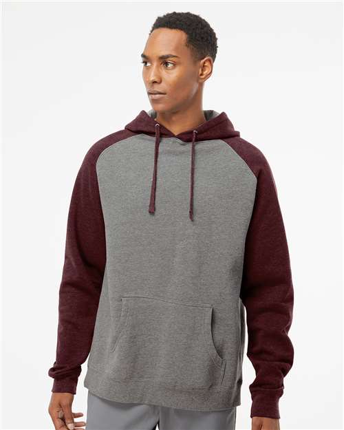 Gunmetal Heather/ Burgundy Heather Raglan Hooded Sweatshirt - IND40RP