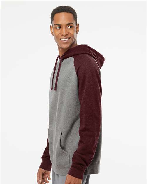 Gunmetal Heather/ Burgundy Heather Raglan Hooded Sweatshirt - IND40RP