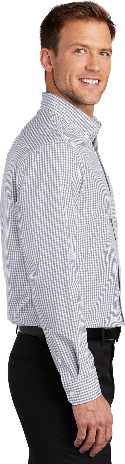 Gusty Grey/Wht Port Authority Broadcloth Gingham Easy Care Shirt W644