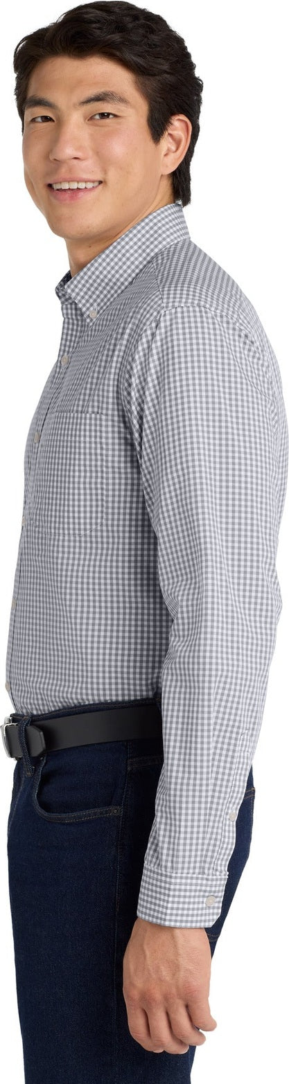 Gusty Grey/Wht Port Authority Broadcloth Gingham Easy Care Shirt W644