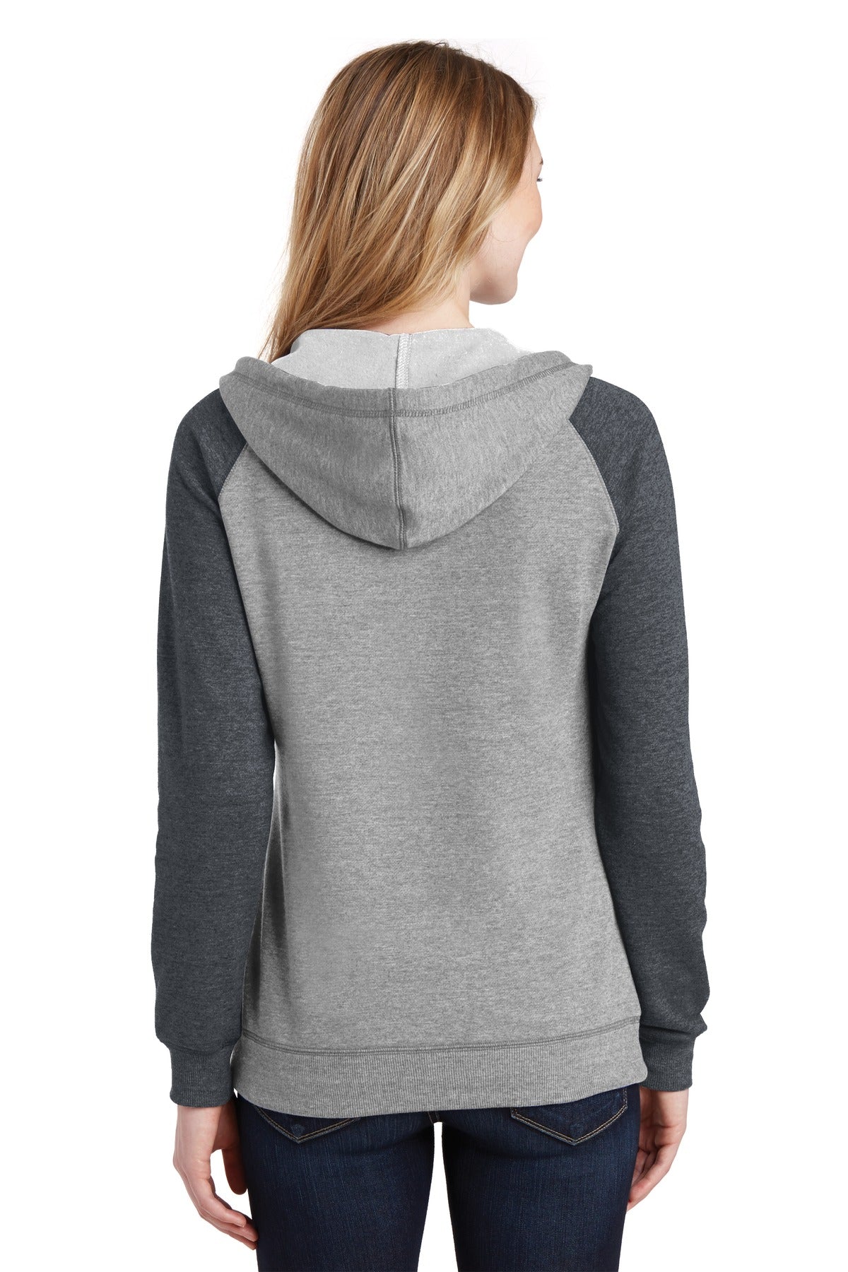 H Grey/H Char District Women's Lightweight Fleece Raglan Hoodie. DT296