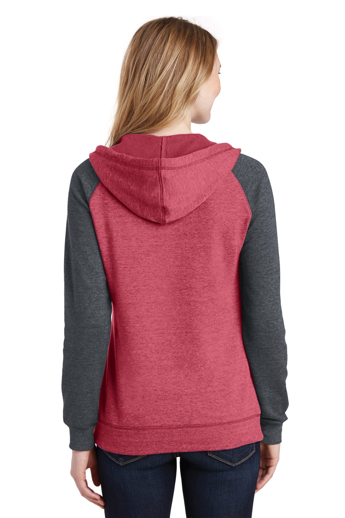 H Red/H Char District Women's Lightweight Fleece Raglan Hoodie. DT296