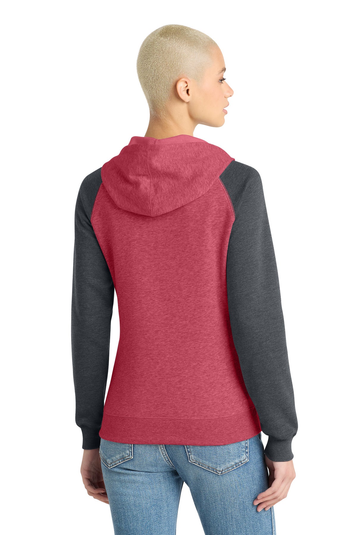 H Red/H Char District Women's Lightweight Fleece Raglan Hoodie. DT296