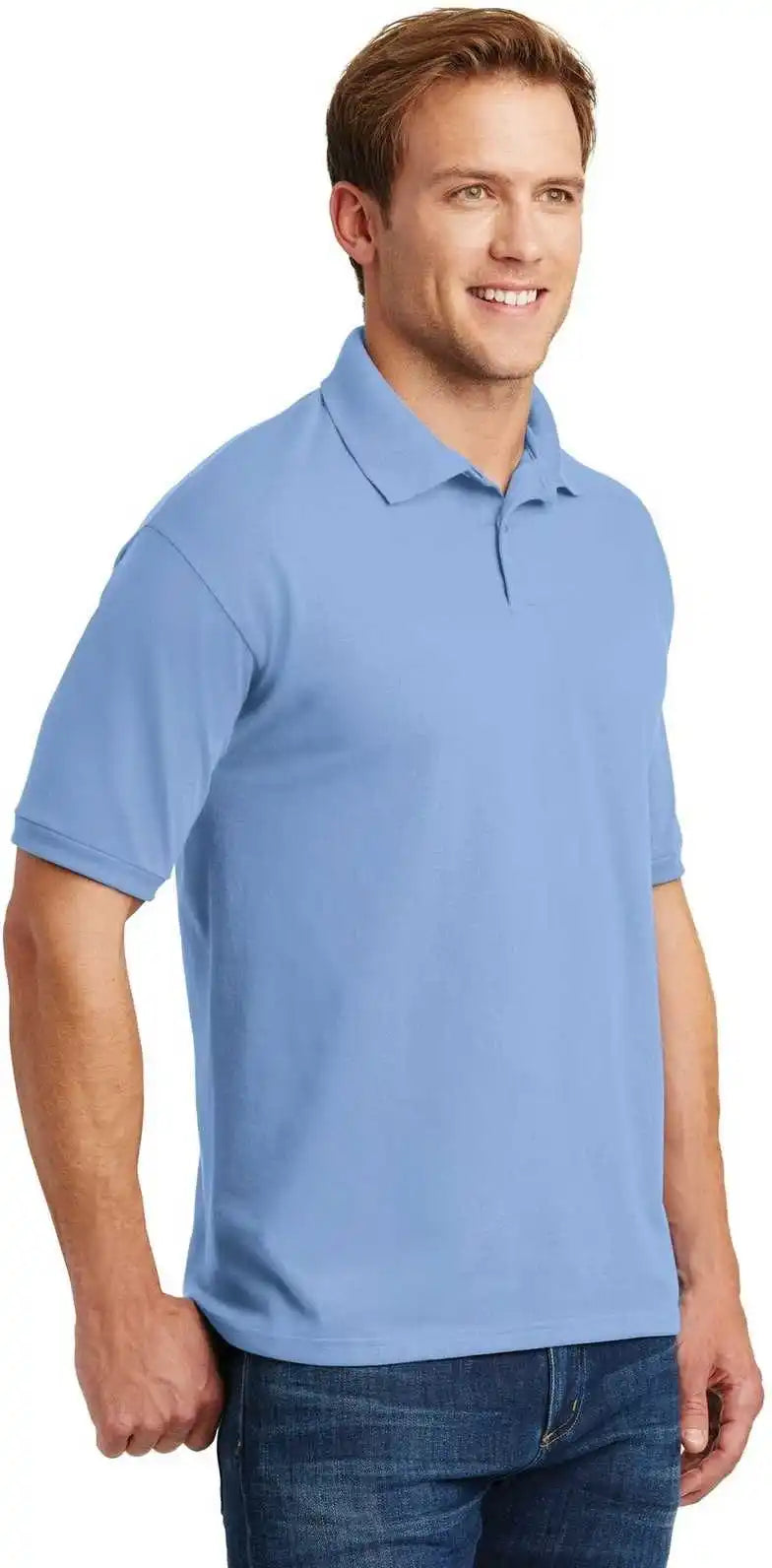 Hanes 054x Ecosmart 5.2 Ounce Jersey Knit Sport Shirt Light Blue