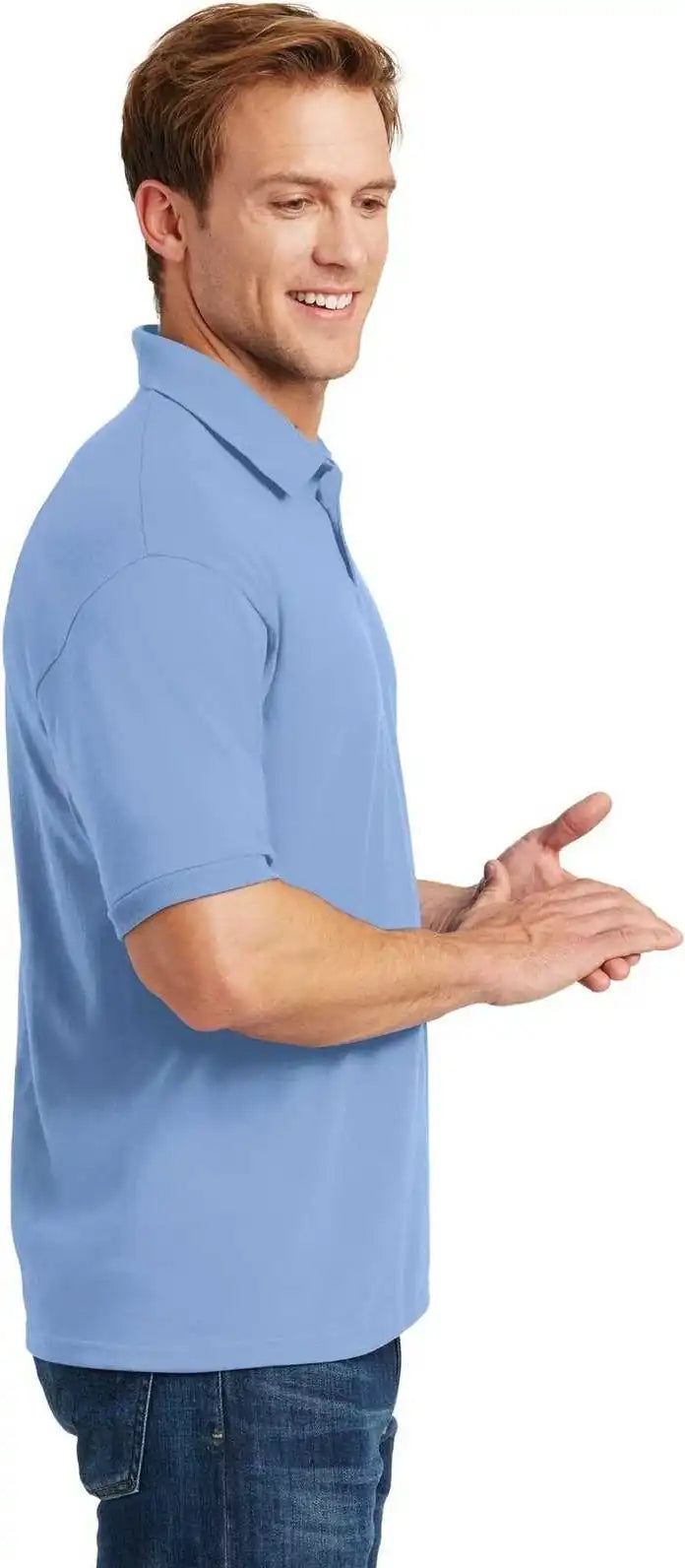 Hanes 054x Ecosmart 5.2 Ounce Jersey Knit Sport Shirt Light Blue
