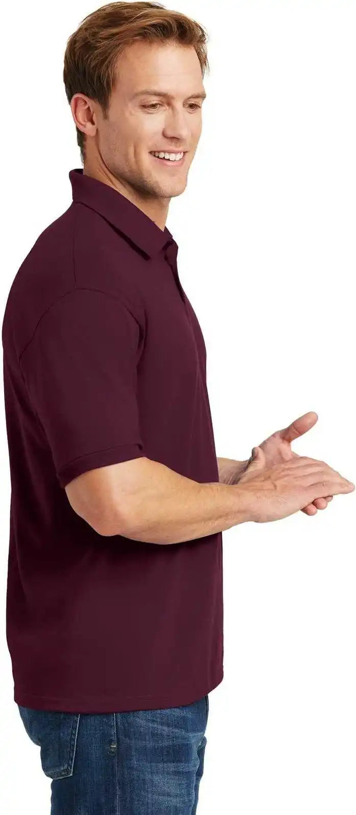 Hanes 054x Ecosmart 5.2 Ounce Jersey Knit Sport Shirt Maroon