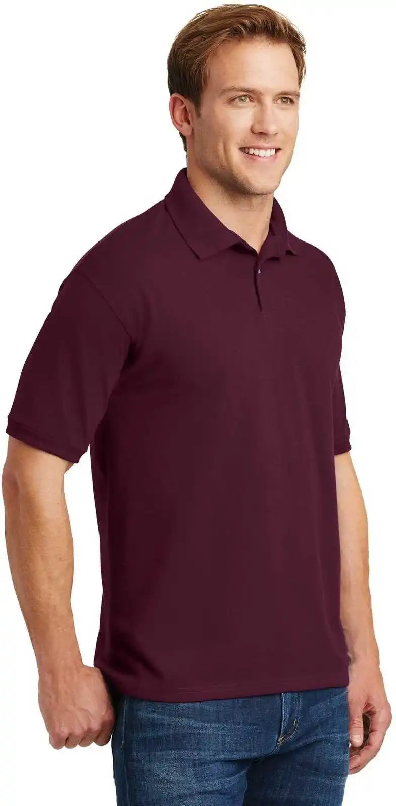Hanes 054x Ecosmart 5.2 Ounce Jersey Knit Sport Shirt Maroon