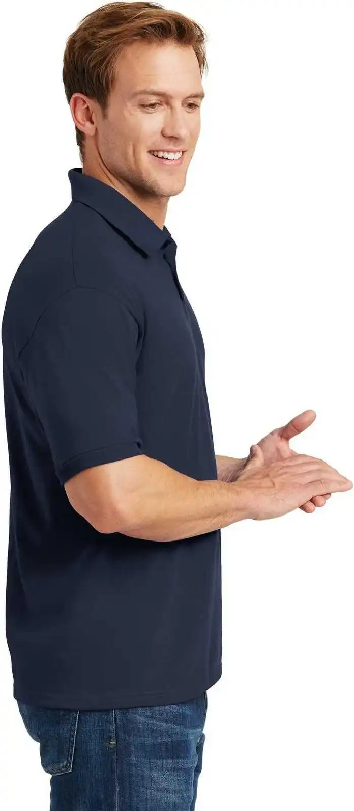 Hanes 054x Ecosmart 5.2 Ounce Jersey Knit Sport Shirt Navy