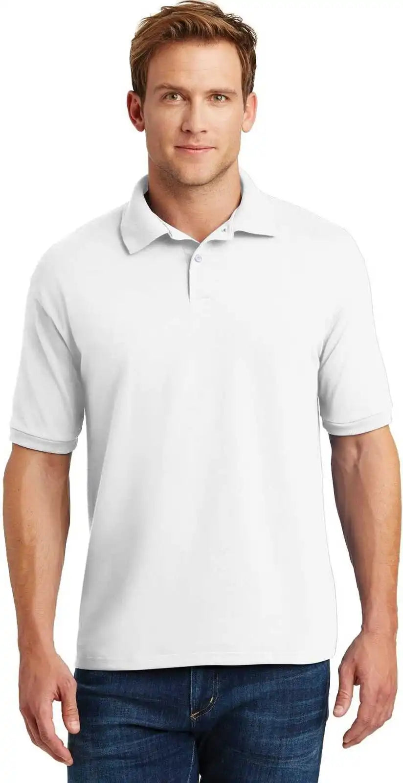Hanes 054x Ecosmart 5.2 Ounce Jersey Knit Sport Shirt White