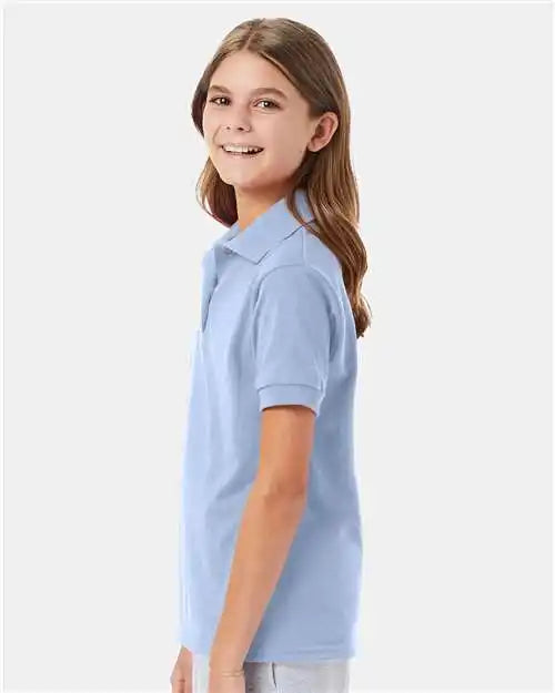Hanes 054y Youth Ecosmart® Jersey Polo - Light Blue