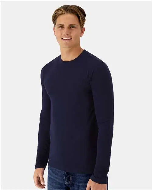 Hanes 484l Cool Dri Cotton Touch Long Sleeve T-shirt - Athletic Navy
