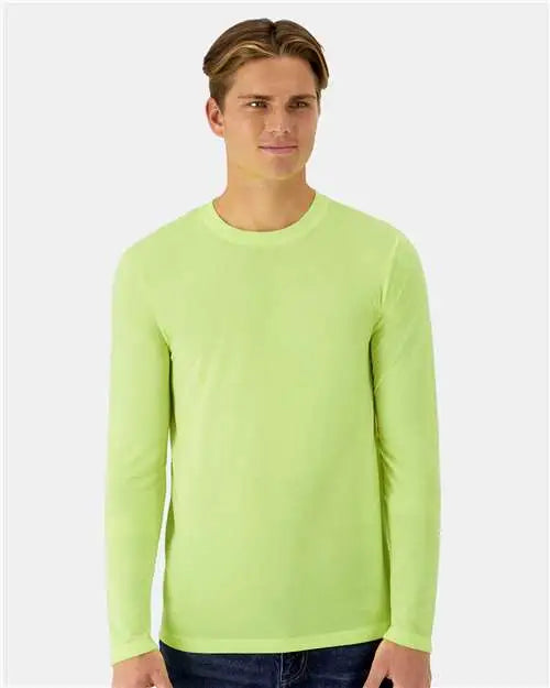 Hanes 484l Cool Dri Cotton Touch Long Sleeve T-shirt - Safety Green - Adult s