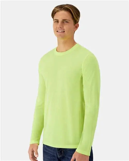 Hanes 484l Cool Dri Cotton Touch Long Sleeve T-shirt - Safety Green