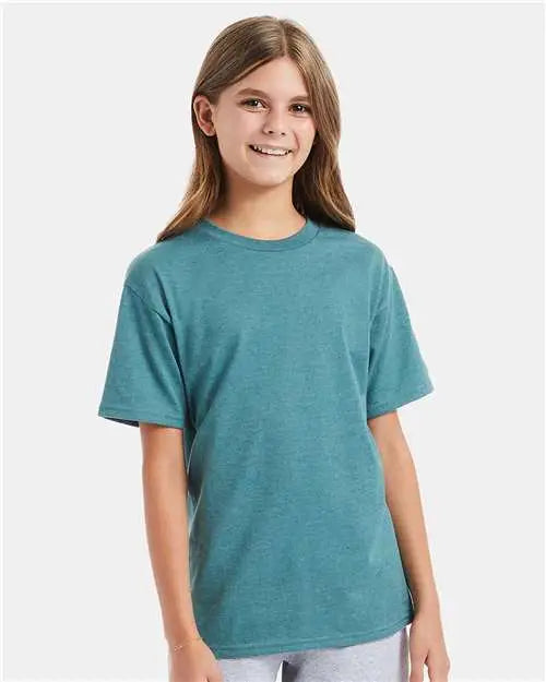 Hanes 498y Perfect-t Youth T-shirt - Cactus Heather - Xs