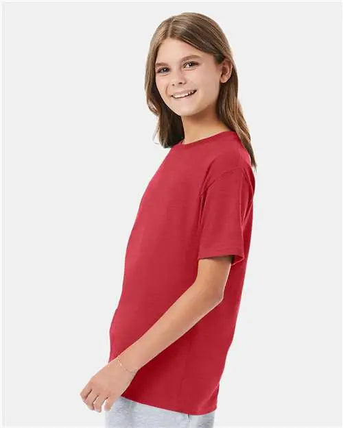 Hanes 498y Perfect-t Youth T-shirt - Heather Red