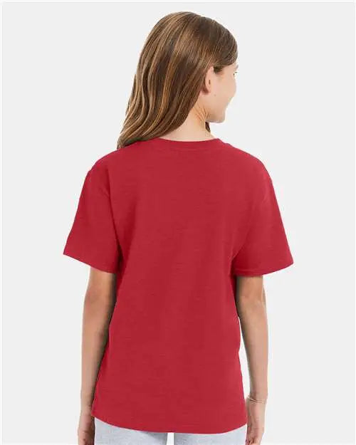 Hanes 498y Perfect-t Youth T-shirt - Heather Red