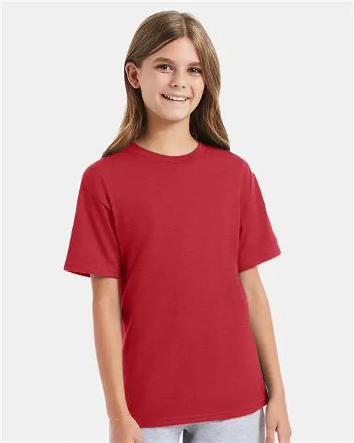 Hanes 498y Perfect-t Youth T-shirt - Heather Red - Xs