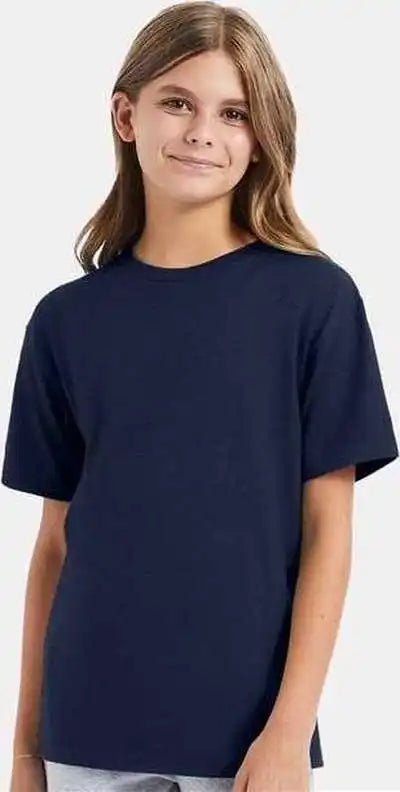 Hanes 498y Perfect t Youth Shirt Heather Navy