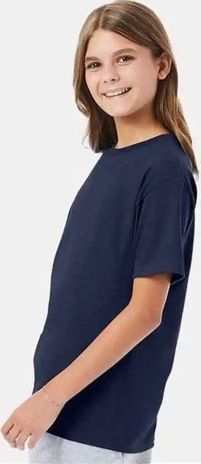 Hanes 498y Perfect t Youth Shirt Heather Navy