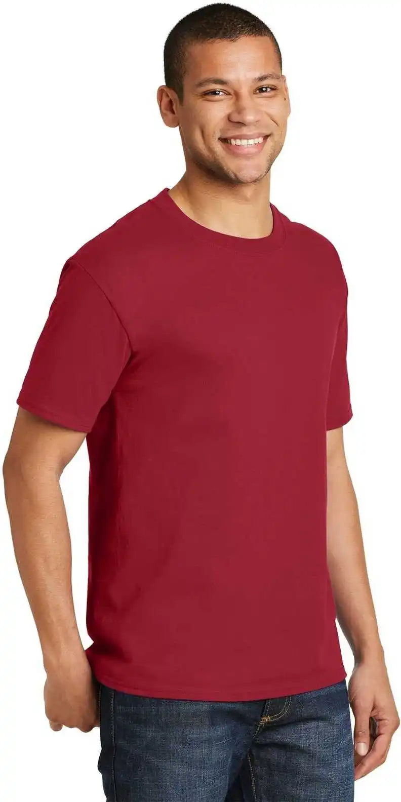 Hanes 5180 Beefy t 100% Cotton Shirt Deep Red