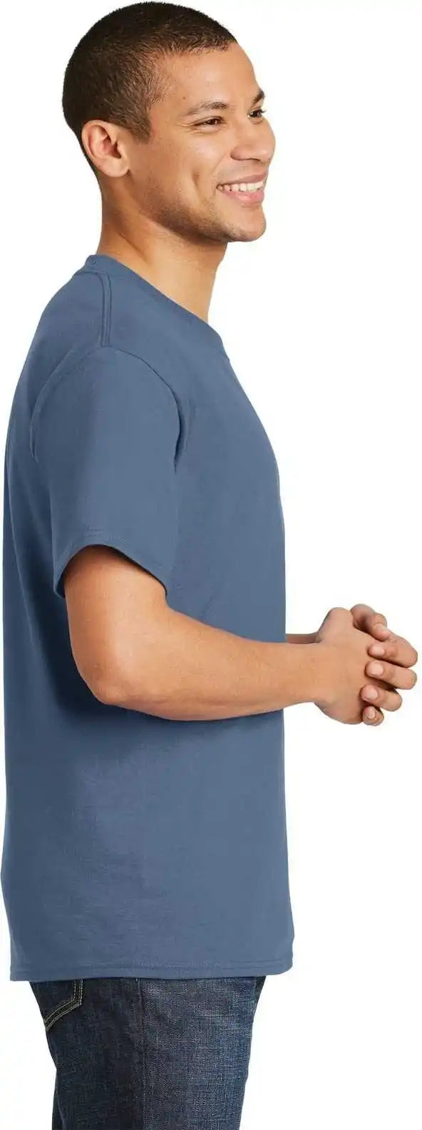 Hanes 5180 Beefy t 100% Cotton Shirt Denim Blue