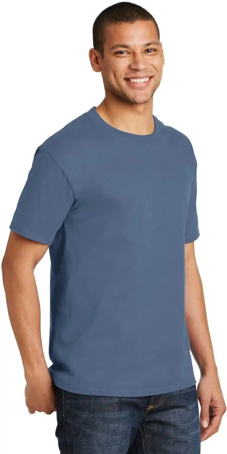 Hanes 5180 Beefy t 100% Cotton Shirt Denim Blue