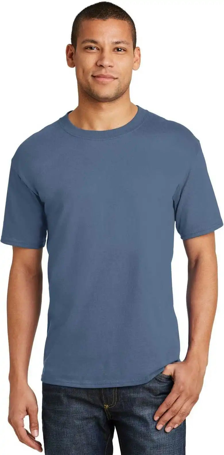 Hanes 5180 Beefy t 100% Cotton Shirt Denim Blue