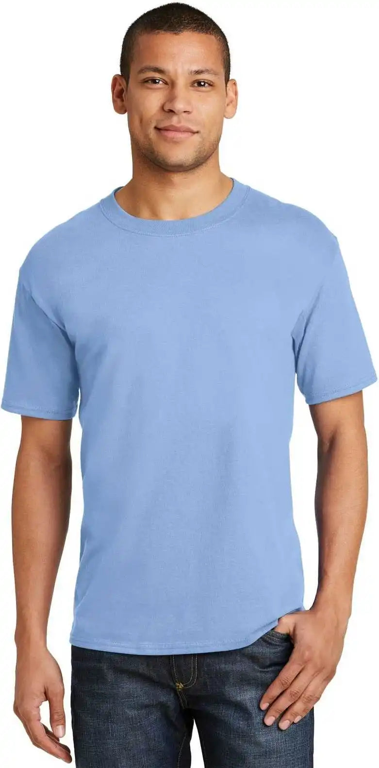 Hanes 5180 Beefy t 100% Cotton Shirt Light Blue