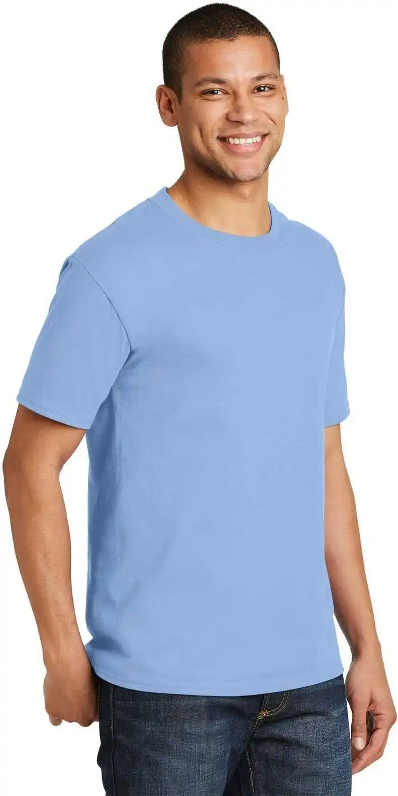 Hanes 5180 Beefy t 100% Cotton Shirt Light Blue