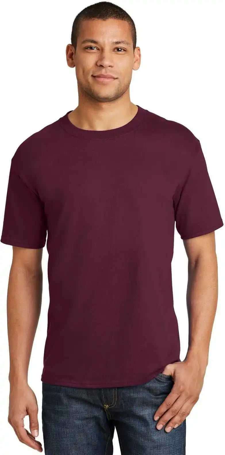 Hanes 5180 Beefy t 100% Cotton Shirt Maroon