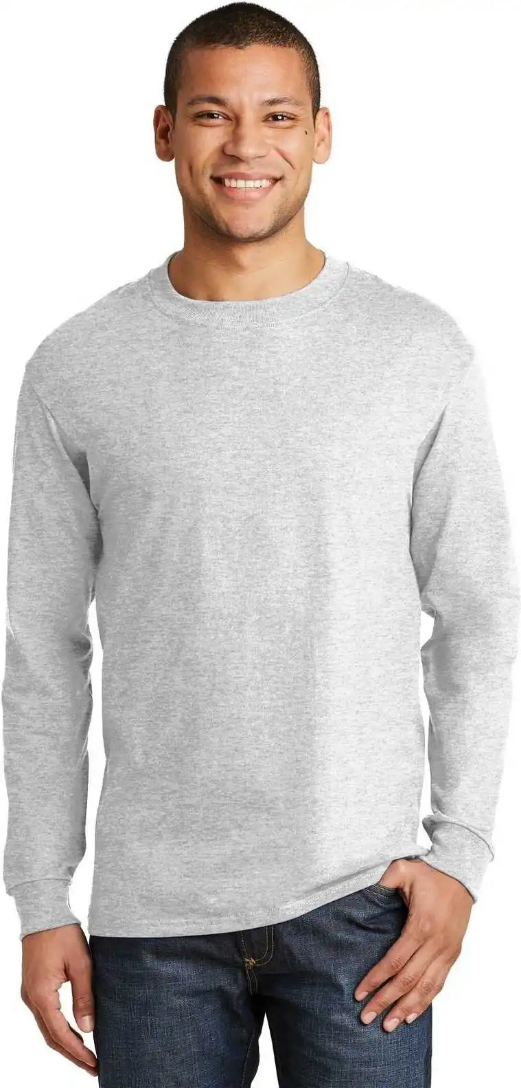 Hanes 5186 Beefy t 100% Cotton Long Sleeve Shirt Ash